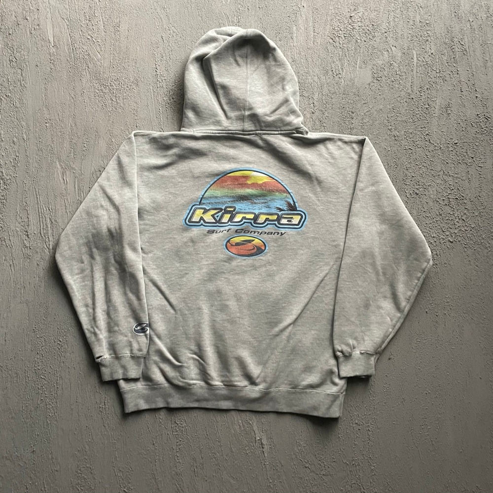 Vintage Graphic Pullover Hoodie Mens Large Grey 90s Kirra Surf Company